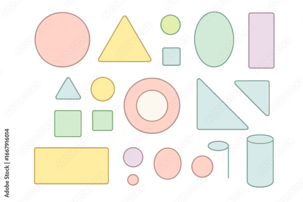 Poster set of colorful pastel geometric shapes. vector illustration collection of basic figures like circle