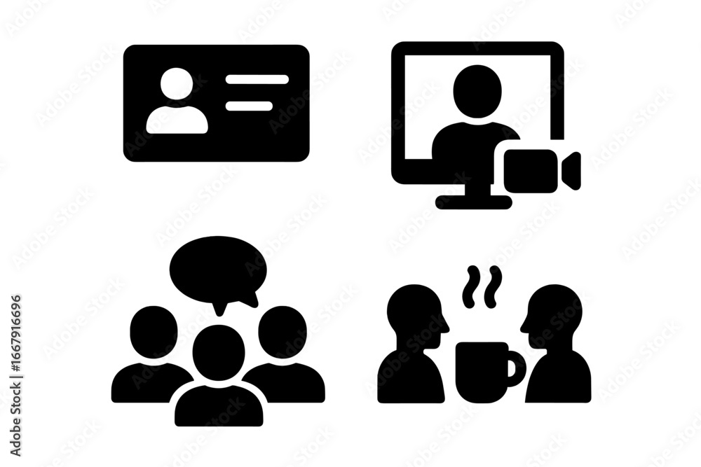 Poster business networking vector icon set. solid glyph style symbols for collaboration. collection include