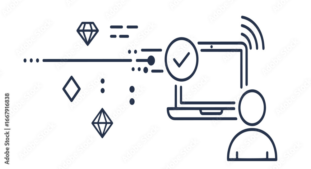 Poster Digital transformation concept with person interacting with technology and data flow