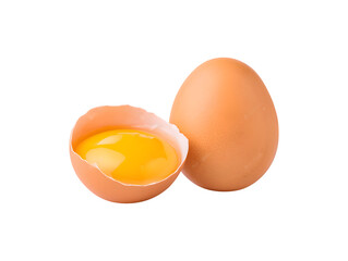 A broken egg yolk alongside an unbroken whole chicken egg
