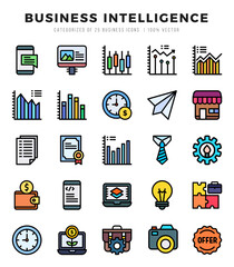 Set of Business Intelligence Icons. Simple line art style icons pack.