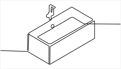 Continuous one line drawing of bathtub design. Continuous Line Drawing of Baby Bath Icon. Bathtub in continuous line art drawing style. Continuous Line Drawing of Baby Bath Icon. 