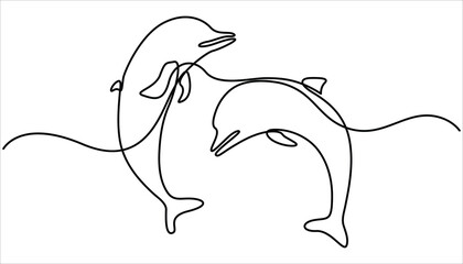 Obraz premium Continuous single drawn one line drawing of whale. Vector illustration, Bottlenose dolphin in single line draw. Simple illustration of humpback whale line art vector illustration.