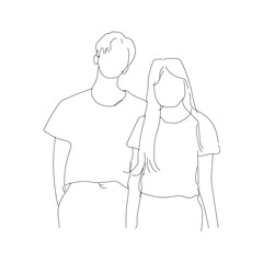 Line art illustration of a boyfriend with his girlfriend, capturing love, care, and togetherness in a minimal and artistic style. The design symbolizes romance, affection, and a strong relationship bo