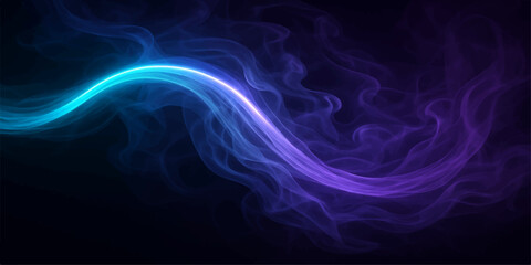 Abstract swirling blue smoke with flowing light and curved patterns on a black background