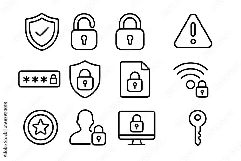 Aufkleber security and data protection icon set. cybersecurity thin line icons. privacy concept. symbols for l