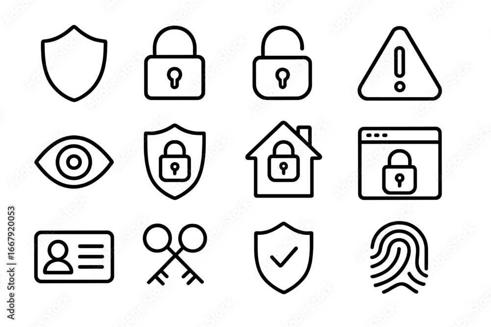 Aufkleber security and privacy line icon set. cybersecurity and data protection thin icons. safety pictogram c