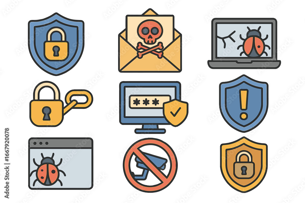Aufkleber cybersecurity icon set for digital safety and data protection. vector concepts for internet security