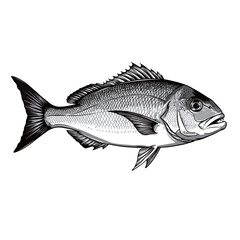 black and white silhouette vector of snapper fish with white background