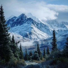 Obraz premium remote peaceful Alaska snowy mountains