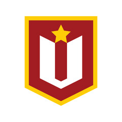 U-shaped logo and a star within a shield