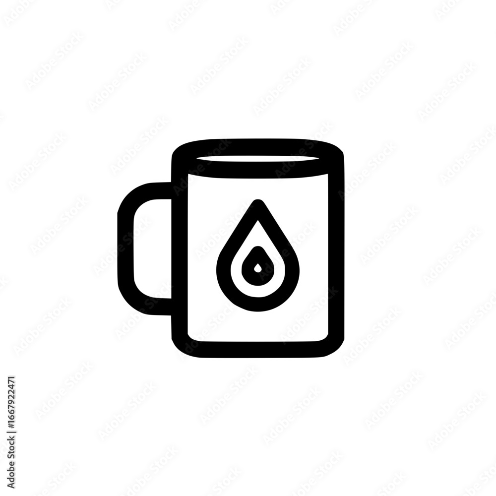 Poster clean and simple icon of a mug with droplet element ideal for drink and hydration themes