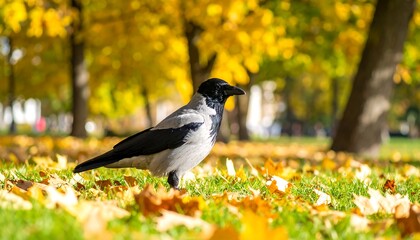 Hooded Crow in Autumn Park (1)
