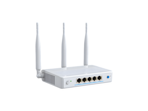 Wi-Fi router featuring external antennas for enhanced connectivity and signal strength
