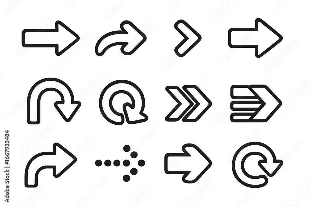 Poster arrow icons set for web and app interface. vector navigation symbols collection. line art pointers f