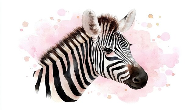 A trendy poster with a zebra. Watercolor cartoon zebr. Stylish artwork showcasing equine mammal. aquarelle drawing of striped animal. playful illustration for decoration. creative design.