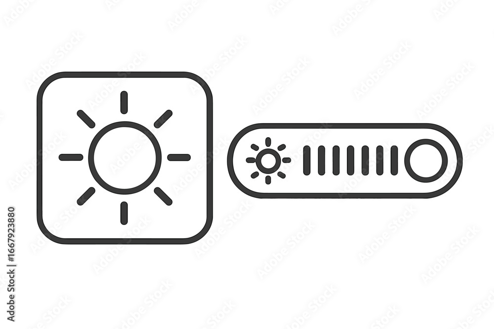 Poster brightness control icon set. vector illustration of sun symbol and slider bar for screen light level
