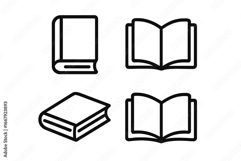 Poster book icon set vector. reading simple line symbol collection. library sign. open and closed book logo