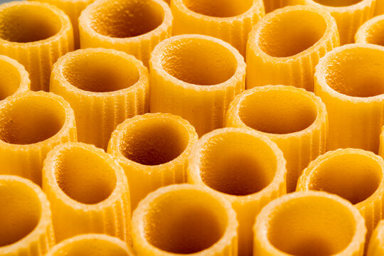 Closeup of beauitful handmade rigatone pasta 