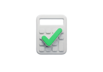 Calculator with green check mark confirming successful financial calculations and approvals