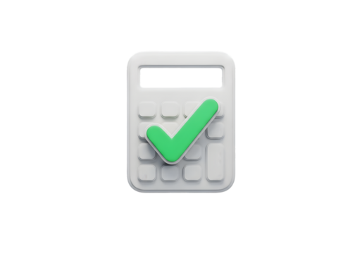 Calculator with green check mark confirming successful financial calculations and approvals
