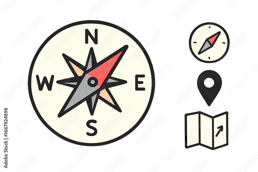 Aufkleber compass icon vector collection for navigation and direction. wind rose, map, and location pin sign. 