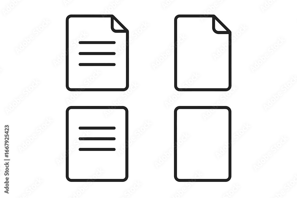 Poster document file icon set. paper page and blank sheet symbol collection. simple line art pictogram for 