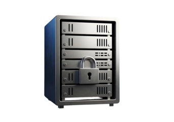 Secure data server with lock, protecting confidential information from cyber threats, digital safety