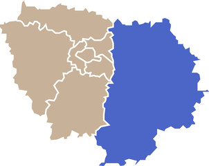 Obraz premium Illustration carte de la région Île-de-France avec département Seine-et-Marne mis en lumière