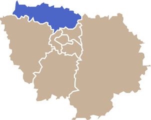 Illustration carte de la r&eacute;gion &Icirc;le-de-France avec d&eacute;partement Val-d'oise mis en lumi&egrave;re