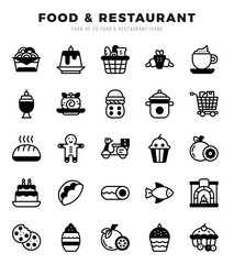 Set of simple Lineal Filled Food and Restaurant Icons. Lineal Filled art icons pack.