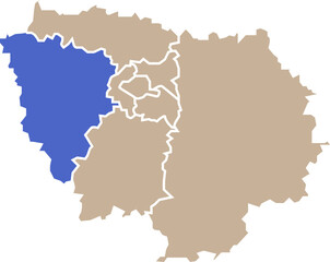 Obraz premium Illustration carte de la région Île-de-France avec département Yvelines mis en lumière