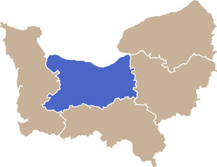 Illustration carte de la r&eacute;gion Normandie avec d&eacute;partement Calvados mis en lumi&egrave;re