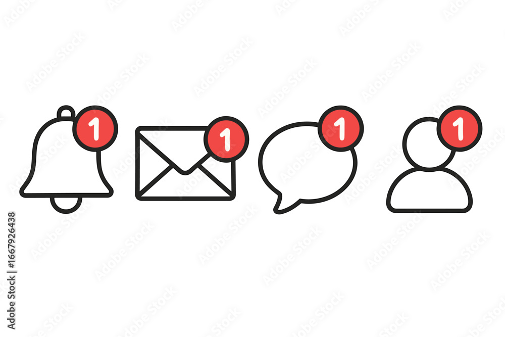 Leinwandbilder notification icon set. new message alert. social media activity symbol. user interface element. mail