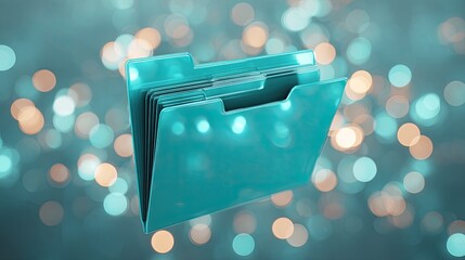 Teal folder icon, soft focus bokeh