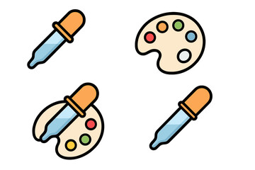 Color Picker and Palette Icons, Pipette and Spectrum Tool Symbols, Digital Art Design Elements, Vector Cartoon Illustration Set, Transparent Background, Graphic Editing Tools