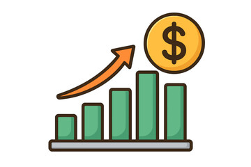 Profit growth icon with rising progress bar and upward arrow, isolated vector illustration of business success chart increase and financial growth symbol in cartoon style