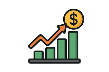 Profit Growth Icon, Isolated Vector with Progress Bar, Increasing Graph, Success Arrow, Business Chart, Financial Growth Concept, Cartoon Style Illustration