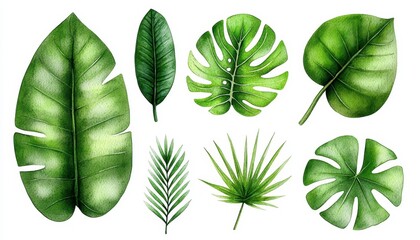 Tropical isolated illustration set. Watercolor boho. Duo exotic insular artwork. aquarelle bohemian foliage jungle botanical vibrant painting summery artistic design element