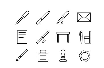 Obraz premium Letter Opener Icons. Outline icon set of letter opener blade: classic letter opener, sharp blade, handle,