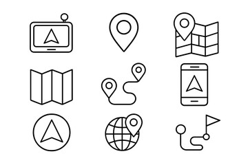 Transportation and construction line icon set, infrastructure and engineering symbols pack, vector cartoon style illustration with transparent background, ordered set 1