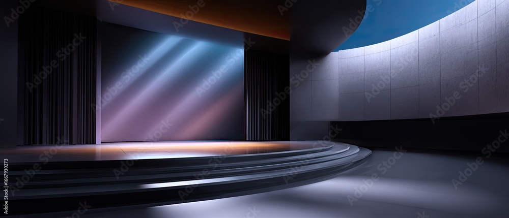 Poster empty stage auditorium minimalist concept. empty stage with dramatic lighting, ready for a performan