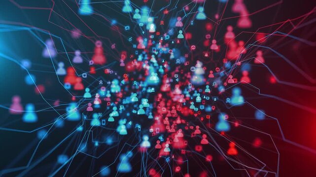 Animated social platform nodes connecting people and devices