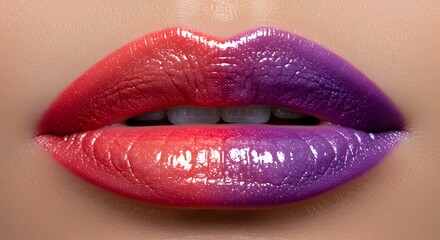 Obraz premium Vibrant lips with gradient lipstick and glossy shine for beauty concept