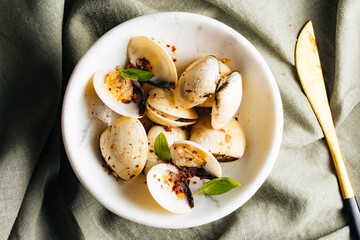 Delicious clam dish on a bright plate