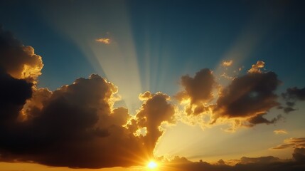 Fototapeta premium Sunrise action over clouds nature landscape golden hour viewpoint serenity and hope concept for seo impact