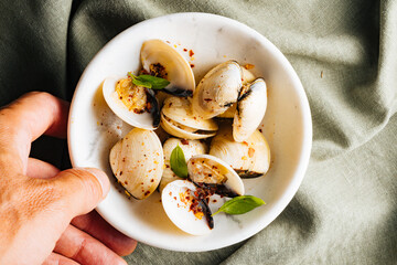 Delicious clam dish on a bright plate