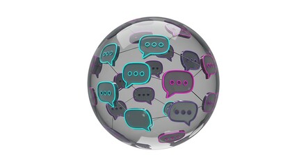 Transparent Sphere with Colorful Social Media Dialogue Bubbles - Digital Communication Concept