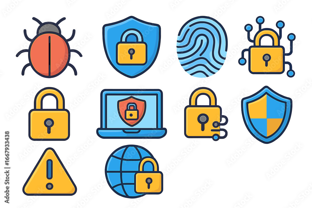 Poster cybersecurity icon set. data protection and internet safety concepts. vector symbols for web securit