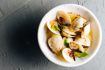 Delicious clam dish on a bright plate
